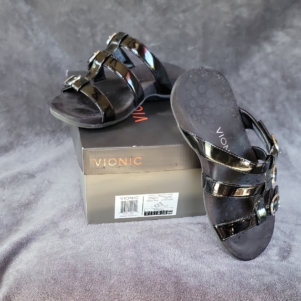 Vionic Black Patent Misa Women's Sandals size 6 wide